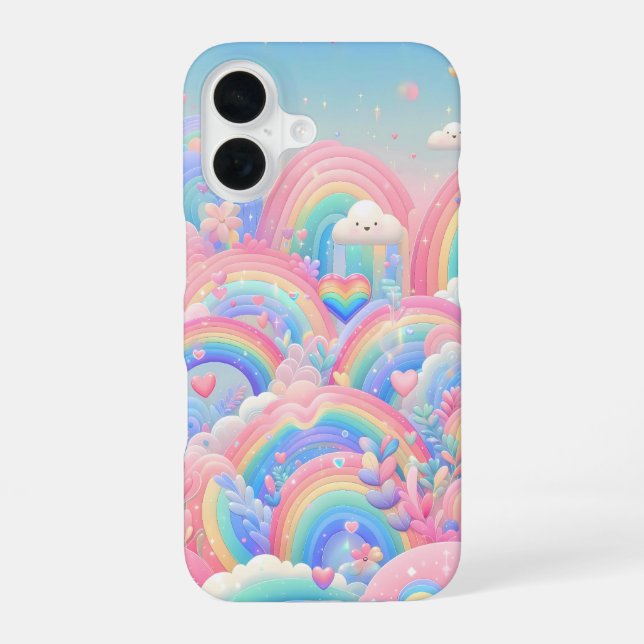 Colourful fantasy rainbow pattern iPhone 16 case (Back)
