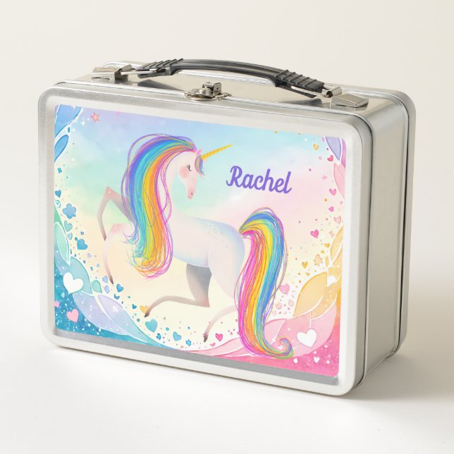 Colourful Fantasy Unicorn Metal Lunch Box (Front)