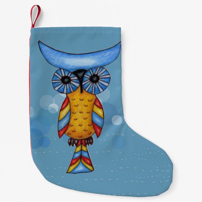 Colourful Fantasy Whimsical Owl Small Christmas Stocking (Front)