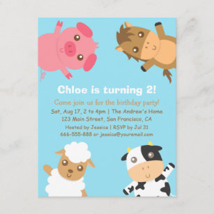 Colourful Farm Animals Birthday Party Invitation