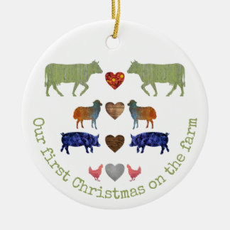Colourful Farm Animals Cute First Family Christmas Ceramic Ornament