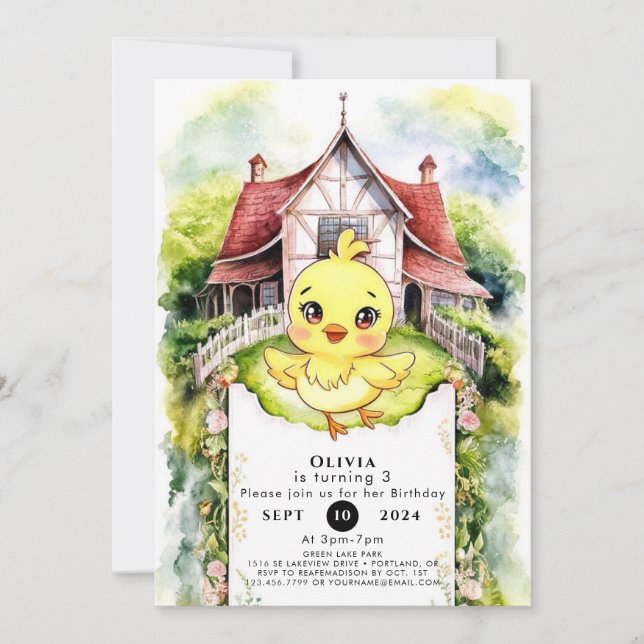 Colourful Farm Chicken Birthday Invitation (Front)