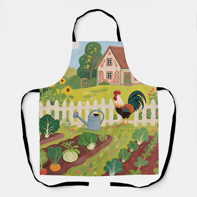 Colourful Farm Garden Rooster Apron (Front)