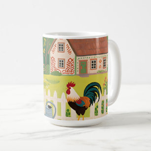 Colourful Farm Garden Rooster Coffee Mug