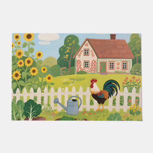 Colourful Farm Garden Rooster Doormat