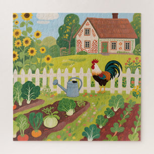 Colourful Farm Garden Rooster Jigsaw Puzzle