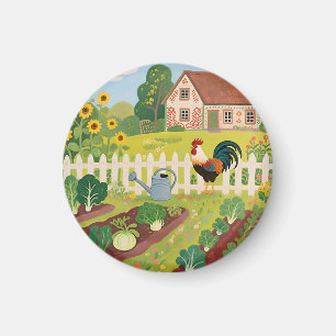 Colourful Farm Garden Rooster Magnet