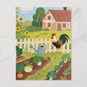 Colourful Farm Garden Rooster Postcard