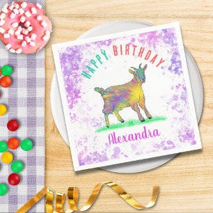 Colourful Farm Goat Girls Birthday Party Name Napkin