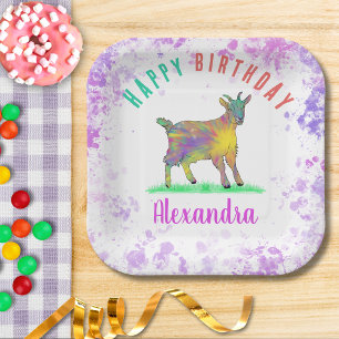 Colourful Farm Goat Girls Birthday Party Name Paper Plate