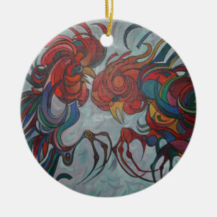 Colourful Farmyard Roosters Ceramic Ornament