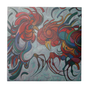 Colourful Farmyard Roosters Ceramic Tile