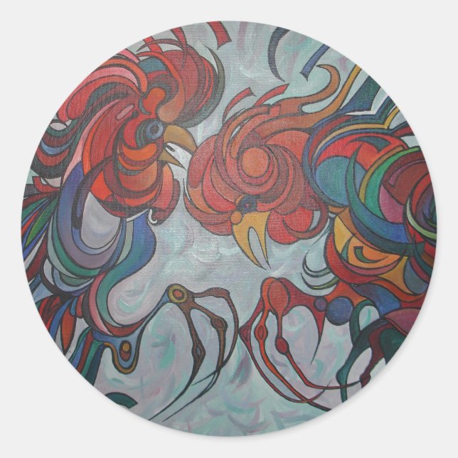 Colourful Farmyard Roosters Classic Round Sticker (Front)