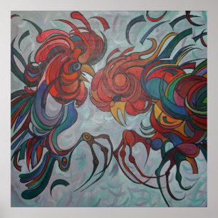 Colourful Farmyard Roosters Poster