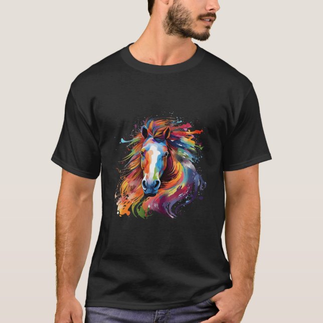 Colourful Faroese Pony Horse Splash T-Shirt (Front)