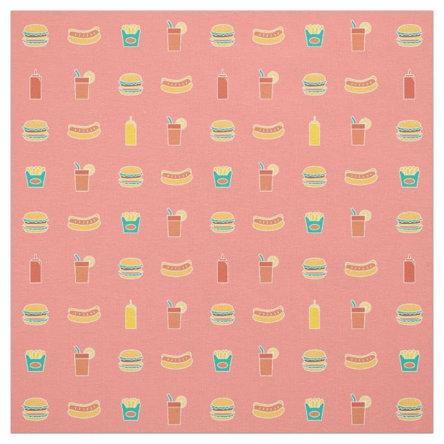 Colourful Fast food Burger Hot Dog Soda Pattern Fabric (Swatch)