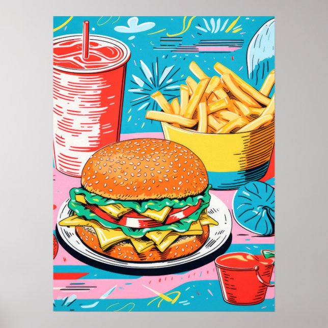 Colourful Fast Food Feast Poster (Front)