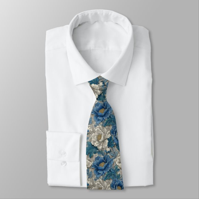 Colourful Fathers Day Peonies Floral Tie (Tied)