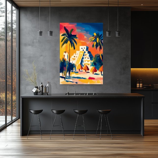 Colourful Fauvist Chichen Itza Pyramid Art Poster (Creator Uploaded)