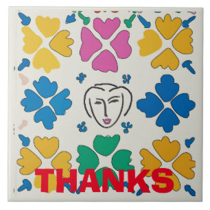 Colourful Fauvist Flowers & Face Ceramic Tile