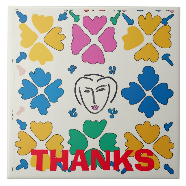 Colourful Fauvist Flowers & Face Ceramic Tile (Front)