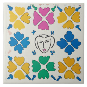Colourful Fauvist Flowers & Face Ceramic Tile