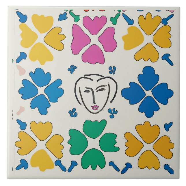 Colourful Fauvist Flowers & Face Ceramic Tile (Front)