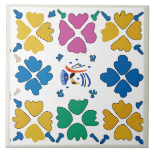 Colourful Fauvist Flowers & Shapes Ceramic Tile
