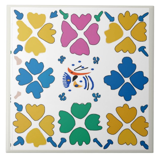 Colourful Fauvist Flowers & Shapes Ceramic Tile (Front)