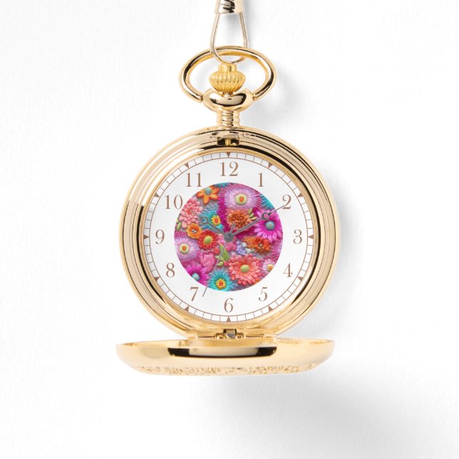 Colourful Faux Embroidered Floral Elegant Womans Watch (Front)