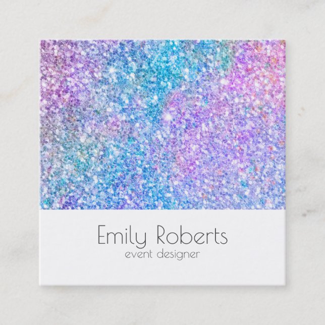 Colourful faux flitter square business card (Front)