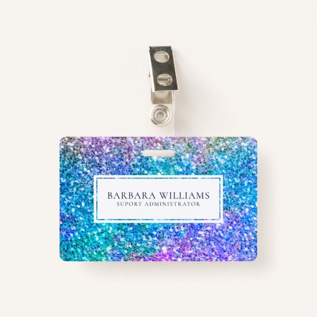 Colourful Faux Flitter White Accent ID Badge (Front with Clip)