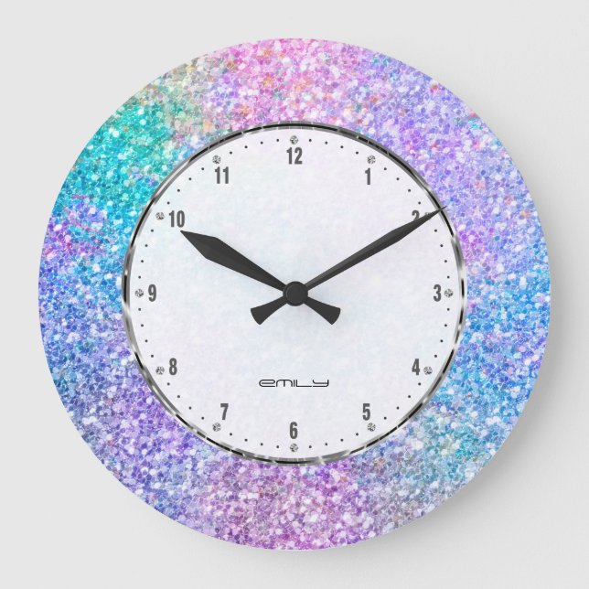 Colourful Faux Glitter And Sparkles Large Clo Clock (Front)