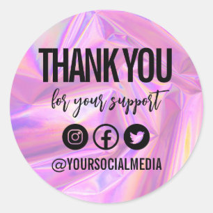 Colourful faux holo Trendy Thank You Media Insert  Classic Round Sticker