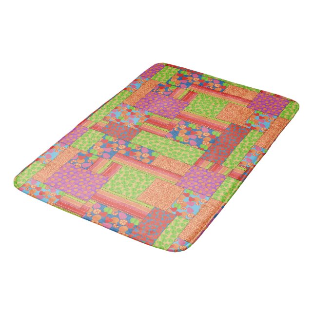 Colourful Faux Patchwork of Summer Fruits Patterns Bath Mat (Angled)