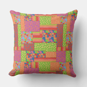 Colourful Faux Patchwork of Summer Fruits Patterns Cushion