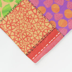 Colourful Faux Patchwork of Summer Fruits Patterns Fleece Blanket
