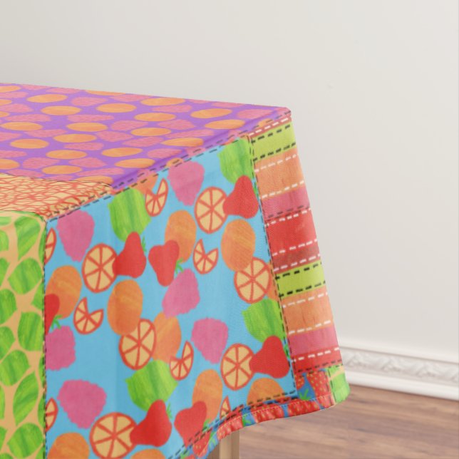 Colourful Faux Patchwork of Summer Fruits Patterns Tablecloth (In Situ)
