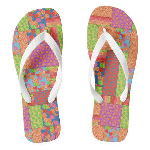 Colourful Faux Patchwork of Summer Fruits Patterns Thongs