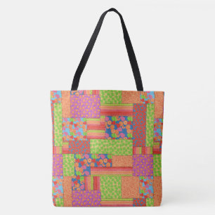 Colourful Faux Patchwork of Summer Fruits Patterns Tote Bag