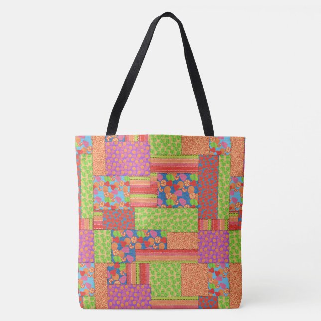 Colourful Faux Patchwork of Summer Fruits Patterns Tote Bag (Front)