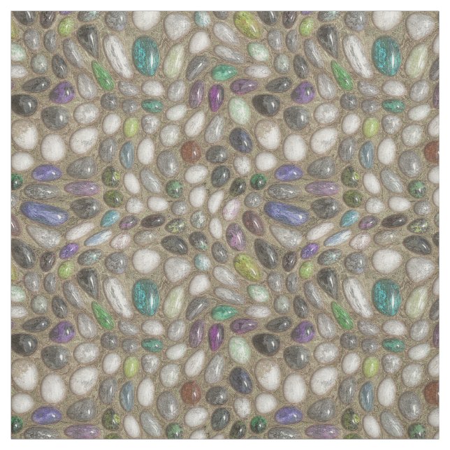 Colourful Faux Shiny 3D River Rock Stones Pattern Fabric (Swatch)
