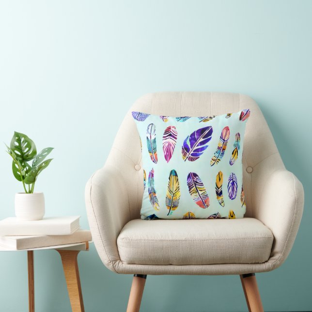 Colourful Feather Pattern Cushion (Chair)