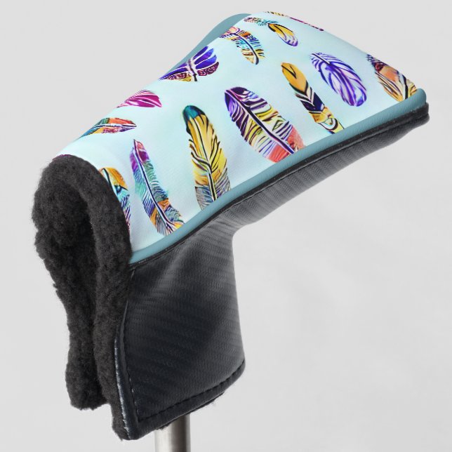 Colourful Feather Pattern Golf Head Cover (3/4 Front)