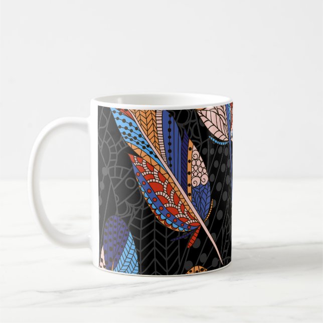 Colourful Feather Pattern Seamless Background. Coffee Mug (Left)