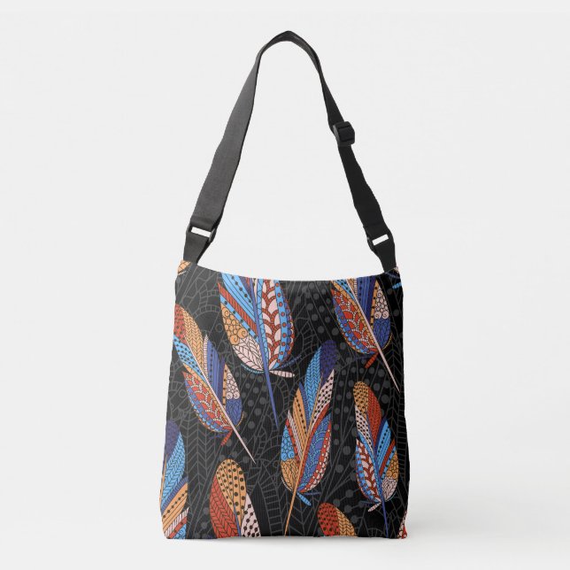 Colourful Feather Pattern Seamless Background. Crossbody Bag (Front)