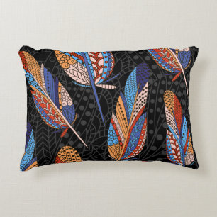 Colourful Feather Pattern Seamless Background. Decorative Cushion