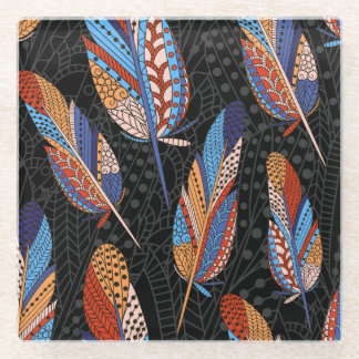 Colourful Feather Pattern Seamless Background. Glass Coaster