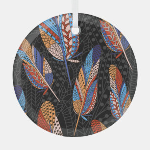 Colourful Feather Pattern Seamless Background. Glass Tree Decoration