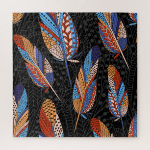 Colourful Feather Pattern Seamless Background. Jigsaw Puzzle